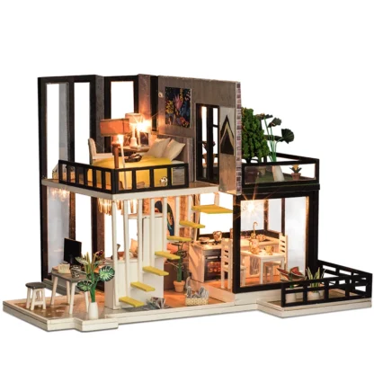 DIY Doll House Wooden Doll Houses Miniatures Dollhouse Furniture Kit With LED Baby Kid Assemble Toys For Children Christmas Gift - Image 2