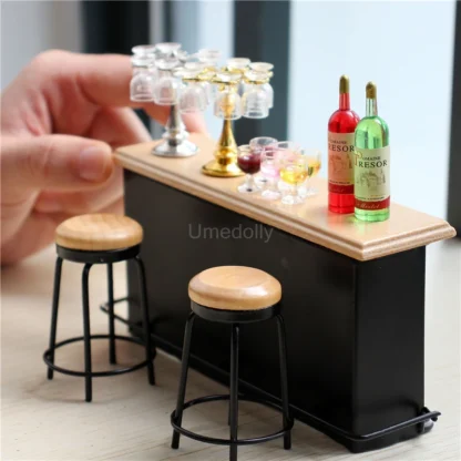 1:12 Scale Miniature Dollhouse Bar Counter Mini Wine Goblet Food for Doll OB11 BJD Accessories Toy