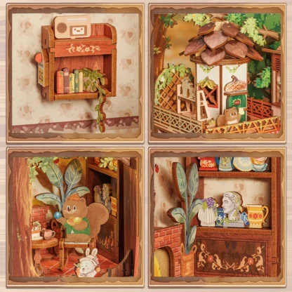 CUTEBEE DIY Book Nook Miniature Wooden Dollhouse with Light Dust Cover Bookshelf Insert 3D Puzzle Decor Gift Squirrel Collector - Image 5