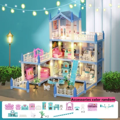 Doll Houses 3D Assembled DIY Miniatures Dollhouse Accessories Villa Princess Castle with LED Light Girl Birthday Gift Toy House - Image 5