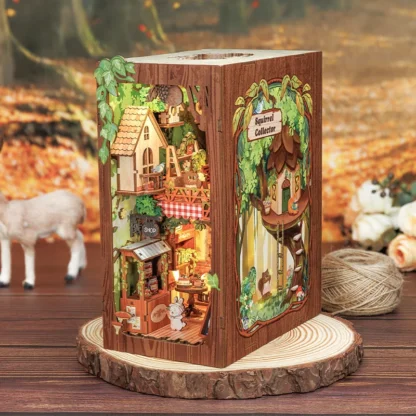 CUTEBEE DIY Book Nook Kit Wooden Dollhouse 3D Puzzle with Light Cartoon Style Bookshelf Insert Decor Gift Squirrel Collector - Image 3