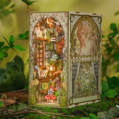 CUTEBEE DIY Gifts Ideas Book Nook Kit Crafts Wooden Doll House Touch Light Elven Paradise Diorama Bookshelf Insert Decor Model - Image 2