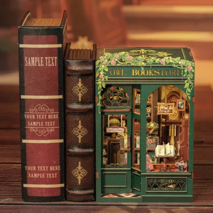 CUTEBEE DIY Book Nook Miniature Wooden Dollhouse with Lights Bookshelf Insert Kit 3D Bookend Decor Toys for Gifts Owl Bookstore - Image 3