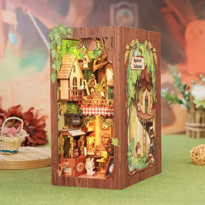 CUTEBEE DIY Book Nook Miniature Wooden Dollhouse with Light Dust Cover Bookshelf Insert 3D Puzzle Decor Gift Squirrel Collector - Image 2