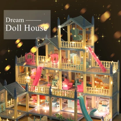 Doll Houses 3D Assembled DIY Miniatures Dollhouse Accessories Villa Princess Castle with LED Light Girl Birthday Gift Toy House - Image 2