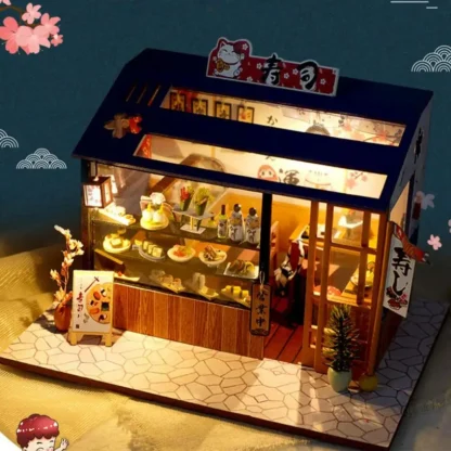 Japanese Sushi Store DIYZ Miniature Doll House With Furniture Miniatures Sushi House Dollhouse Toys For Children Girls Gifts #FK