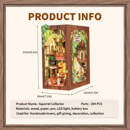 CUTEBEE DIY Book Nook Kit Wooden Dollhouse 3D Puzzle with Light Cartoon Style Bookshelf Insert Decor Gift Squirrel Collector - Image 6