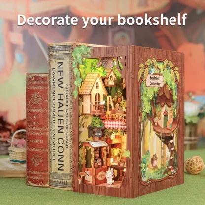 CUTEBEE DIY Book Nook Miniature Wooden Dollhouse with Light Dust Cover Bookshelf Insert 3D Puzzle Decor Gift Squirrel Collector - Image 4