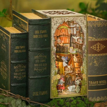 CUTEBEE DIY Gifts Ideas Book Nook Kit Crafts Wooden Doll House Touch Light Elven Paradise Diorama Bookshelf Insert Decor Model - Image 3