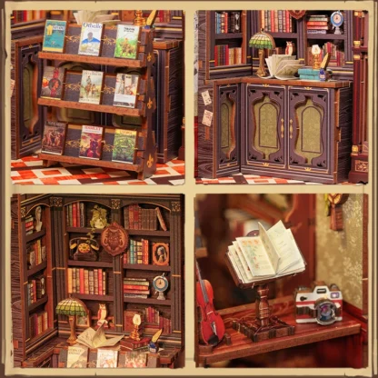 CUTEBEE DIY Book Nook Miniature Wooden Dollhouse with Lights Bookshelf Insert Kit 3D Bookend Decor Toys for Gifts Owl Bookstore - Image 5