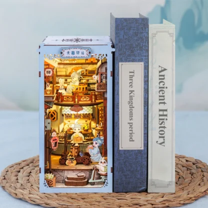 CUTEBEE DIY Book Nook Kit Miniature Doll House With Touch Light Dust Cover Bookshelf Insert Bookends Gifts Azure Phoenix Lodge - Image 3