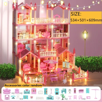 Doll Houses 3D Assembled DIY Miniatures Dollhouse Accessories Villa Princess Castle with LED Light Girl Birthday Gift Toy House - Image 3