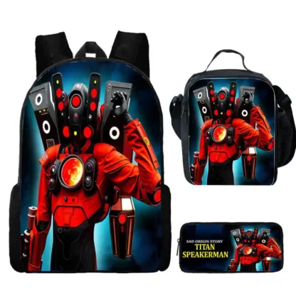 3PCS Set Skibidi Toilet Bags Titan Speakerman Children's backpack boy School Bag For Teenage,Cartoon Lunch Bags Pencil Bags - Image 5