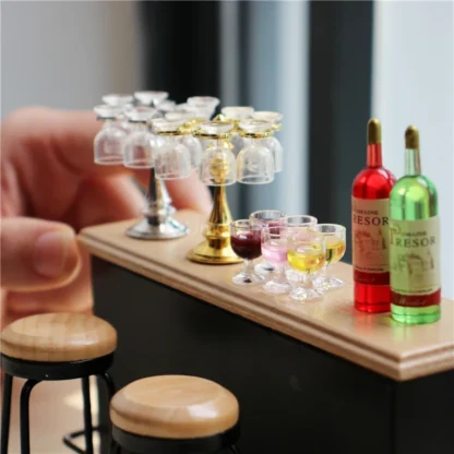 1:12 Scale Miniature Dollhouse Bar Counter Mini Wine Goblet Food for Doll OB11 BJD Accessories Toy - Image 3