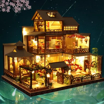 Japanese Simulated Villa DIY Dollhouse Kit Chinese Style Architecture DIY Miniature Furniture Model Home Decoration Toys Gifts