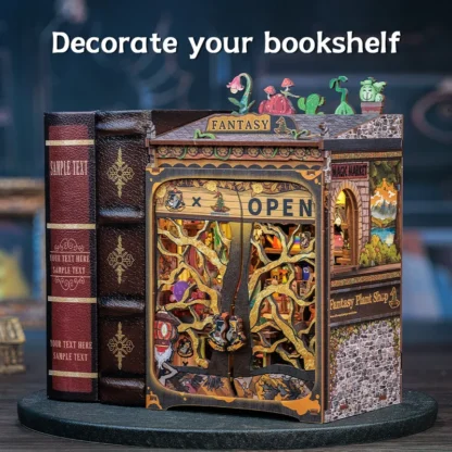 CUTEBEE Book Nook DIY Mini Dollhouse with Light Wooden Bookshelf Insert Fantasy Plant Shop Booknook Decor for Gifts 3D Puzzle - Image 2