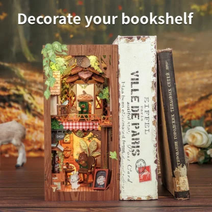 CUTEBEE DIY Book Nook Kit Wooden Dollhouse 3D Puzzle with Light Cartoon Style Bookshelf Insert Decor Gift Squirrel Collector - Image 4