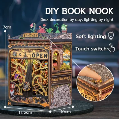 CUTEBEE Book Nook DIY Mini Dollhouse with Light Wooden Bookshelf Insert Fantasy Plant Shop Booknook Decor for Gifts 3D Puzzle - Image 5