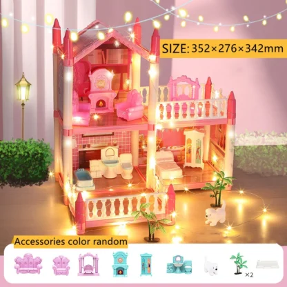 Doll Houses 3D Assembled DIY Miniatures Dollhouse Accessories Villa Princess Castle with LED Light Girl Birthday Gift Toy House - Image 4