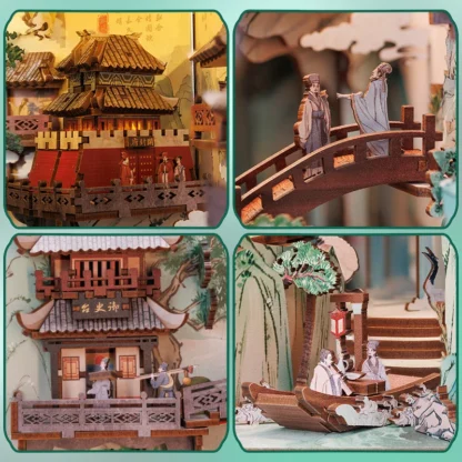 CUTEBEE Antiquity Book Nook Chinese Style Doll House Kit with Touch Light Dust Cover 3D Puzzle Toy Gift Ideas Su Dongpo's Life - Image 6