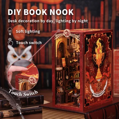 Cutebee DIY Book Nook Kit Dollhouse Bookshelf 3D Wooden Doll House Miniature Booknook With Touch Light Dust Cover Toys Gifts - Image 2