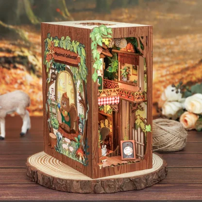 CUTEBEE DIY Book Nook Kit Wooden Dollhouse 3D Puzzle with Light Cartoon Style Bookshelf Insert Decor Gift Squirrel Collector - Image 2