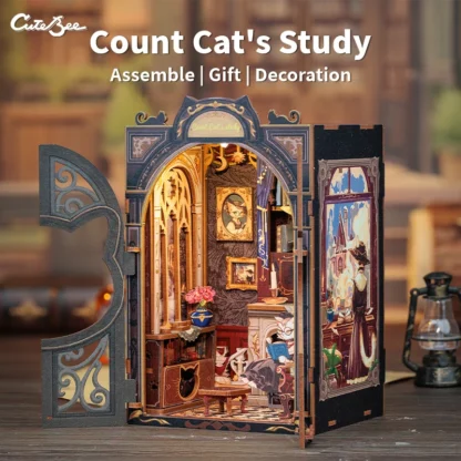 CUTEBEE Bookstore Book Nook DIY Miniature Wooden Dollhouse with Light Bookshelf Insert Kit Puzzle Assembly Model for Decor Gift - Image 3