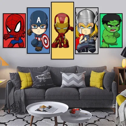 MINISO 5Pcs Marvel Avengers Wall Art Posters Superhero SpiderMan Iron Man Hulk Home Decor Canvas Painting Murals Print Artwork - Image 5