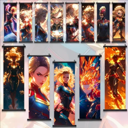 Captain Marvel Movie Hanging Scroll Poster Wall Artwork Canvas Painting Print Home Decoration Decor The Avengers Wallpaper Gift