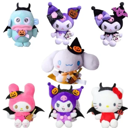 10cm Halloween Kawaii Sanrio Plush Keychain Cartoon Kuromi MyMelody Halloween Stuffed Doll Keyring Accessories Birthday Gift Toy