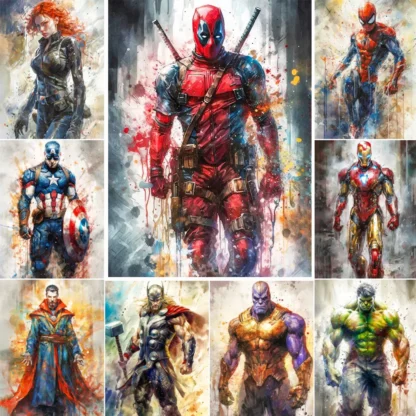 Deadpool Anime Poster Canvas Marvel Iron Man Figure Painting Marvel Portrait Wall Art Print Picture Captain America Home Decor