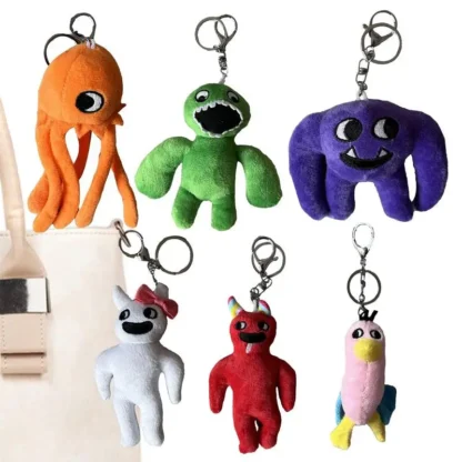 6pcs Garden BanBan Plush Keychains Monsters Doll Charm Key Chain Plush Toy Women Bag Pendant Car Key Ring Children Birthday Gift