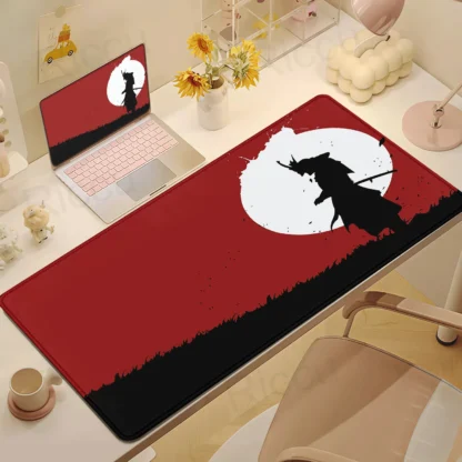 Japanese samurai devil Mousepad Computer Gamer Locking Edge Non-slip Mouse Pad XXL 90x40cm Red Sun Keyboard PC Desk Pad HD print - Image 2