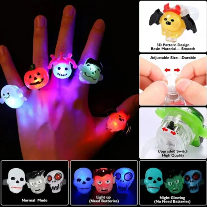 Lots Halloween Ring LED Flash Pumpkin Finger Lamp Christmas Ghost Skull Halloween Glow Ring Toy Children's Party Jewelry Gift - Image 4