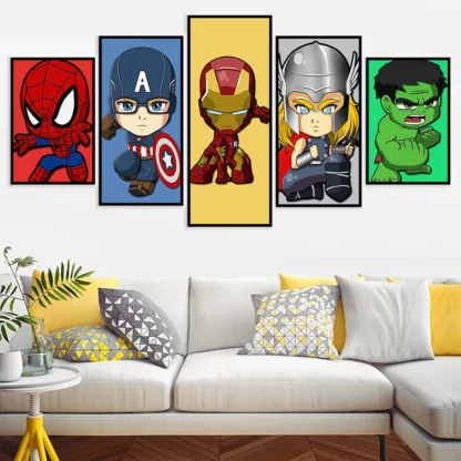 MINISO 5Pcs Marvel Avengers Wall Art Posters Superhero SpiderMan Iron Man Hulk Home Decor Canvas Painting Murals Print Artwork - Image 4