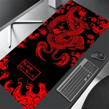 Red Dragon Mousepad Gamer Mouse Pad Light Gaming Room Accessories Desk Mat Japan Art Non-slip Keyboard Mats Company Xxl Mausepad