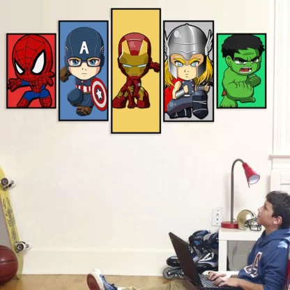 MINISO 5Pcs Marvel Avengers Wall Art Posters Superhero SpiderMan Iron Man Hulk Home Decor Canvas Painting Murals Print Artwork - Image 2