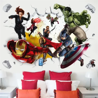 3D Stereoscopic Effect Avengers Wall Stickers For Kids Room Marvel Superhero Movie Poster Living Room Bedroom Wall Decoration