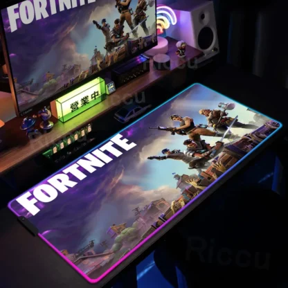 RGB Gamer Keyboard Mouse Pad F-Fortnite Cartoon Table Pad Large Size LED Glowing Mice Mat Rubber Game Computer Non-slip Mausepad