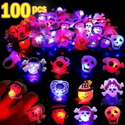 Lots Halloween Ring LED Flash Pumpkin Finger Lamp Christmas Ghost Skull Halloween Glow Ring Toy Children's Party Jewelry Gift - Image 2