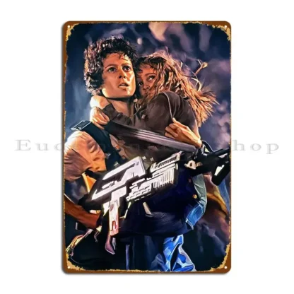 Sigourney Weaver as Ellen Ripley in Aliens Movie Metal Plaque Customizable Tin Sign Poster for Living Room Bar Wall Decor