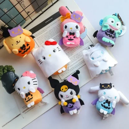 10cm Hellokitty Halloween Doll Cinnamoroll Kuromi Kawaii Ghost Plush Toy Key Pendant Bag Accessories Keychain Children's Gift