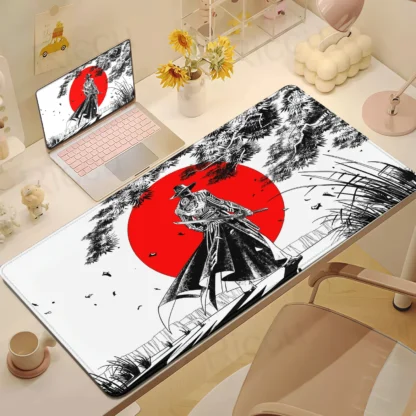 Japanese samurai devil Mousepad Computer Gamer Locking Edge Non-slip Mouse Pad XXL 90x40cm Red Sun Keyboard PC Desk Pad HD print