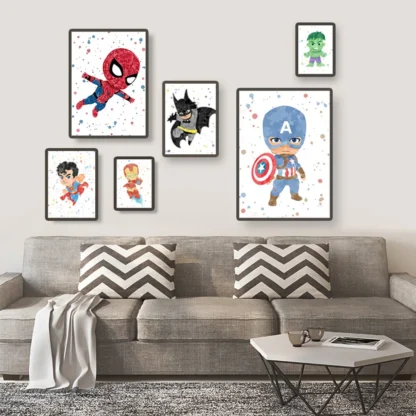 MINISO Marvel Iron Man Spider-Man Superhero Kids Painting Home Kids Room Bedroom Decorative Art Posters Wall Mural Canvas Prints