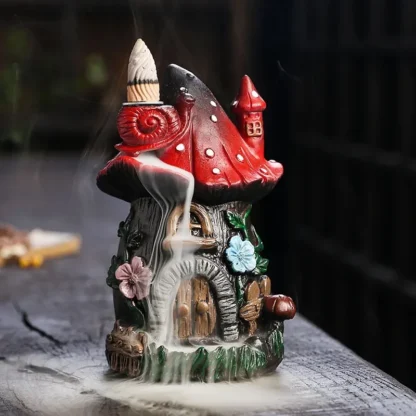 Christmas Resin Decoration Mushroom Incense Burner Creative Nordic Ins Wind Resin Mushroom House Reverse Flow Incense Burner