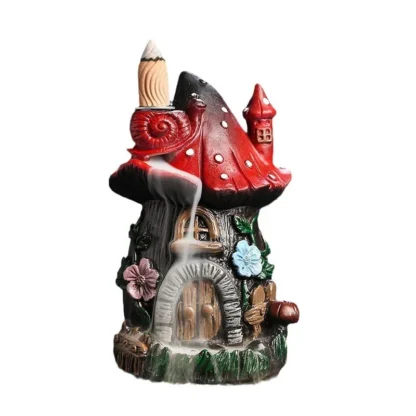 Christmas Resin Decoration Mushroom Incense Burner Creative Nordic Ins Wind Resin Mushroom House Reverse Flow Incense Burner - Image 6