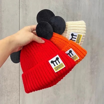 Disney Big Ears Warm Bonnet Hat Women Cute Mickey Mouse Cartoon Knitted Cap Girl Minnie Winter Cap Kids Casual Xmas Gift - Image 4