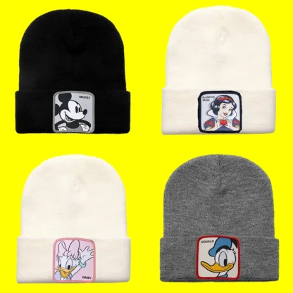 Disney Mickey Mouse Bonnets Women Cute Donald Duck Knitted Cap Girl Minnie Warm Hats Casual Skullies Kids Outdoors Birthday Gift