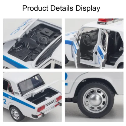 1:24 Lada Police Car Model Toys Alloy Diecast Mini Cars 6 Doors Opened Pull Back Sound Light Ornament Vehicles Children Presents 3