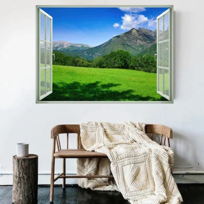 3D Window Waterfall Mountain Forest Tree Landscape Poster Picture Beach  Sea View Canvas Painting Print Wall Art Room Home Decor 4